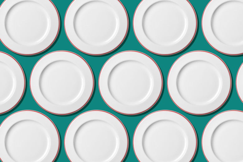 Rows of empty plates.